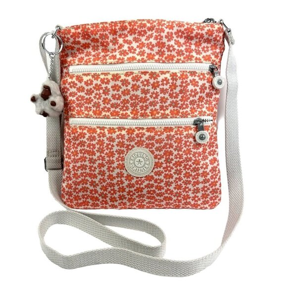Kipling Keiko Crossbody Bag Poppy Spray Flowers Handbag With Monkey Charm - Picture 1 of 11